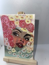 Floral Crown Portraits Card #39 1/4 Original Art Handmade Hero Card Mix Media