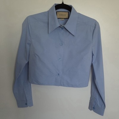 Gucci Powder Blue Cropped Button-Up GG Shirt, Size 40 (Medium)