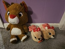 Girls Clarice Christmas Slippers 4/5 Small  Rudolph Cuteez Plush BRAND NEW