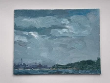 LANDSCAPE ORIGINAL PAINTING Impressionism Art Oil etude cloudy weather 6*8 inch