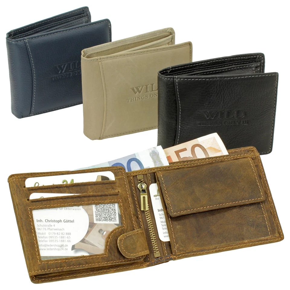 Herren Leder Geldbörse Geldbeutel Portemonnaie Querformat Damen Wild Things Only
