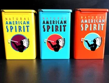 Natural American Spirit Three Empty Tin Packs. Blue, Yellow and Orange. New