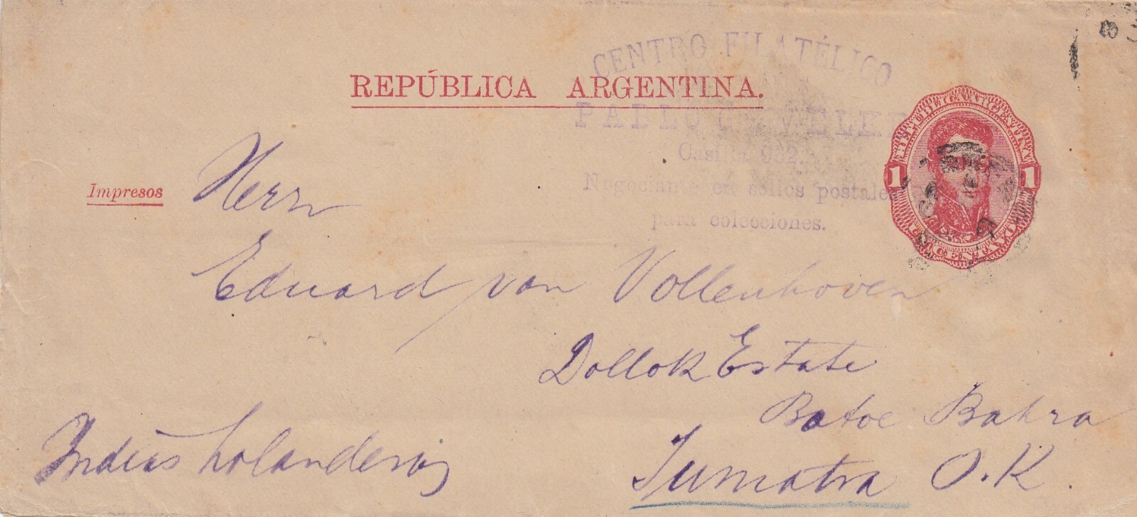 Argentina wrapper to Batoe Bahra Sumatra Netherlands East Indies