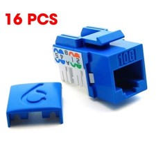 16x Cat6A RJ45 10Gps Network LAN Ethernet Keystone Jack 110 Punch Down 8P8C Blue