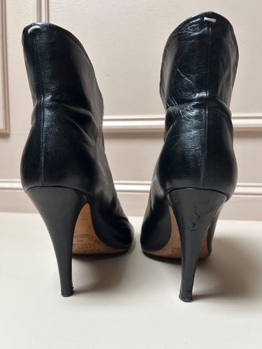 MAISON MARTIN MARGIELA BLACK LEATHER PEEP TOE BOOTS EU 40 - Picture 5 of 6