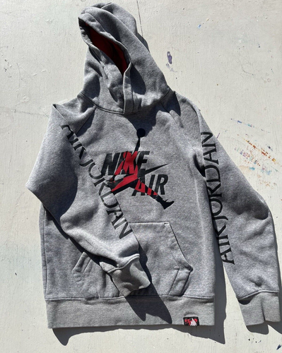 Kid's Air Jordan Hoodie Jumpman Gray M Heavy Nike NBA Cotton Spell-Out Basket - Picture 5 of 12