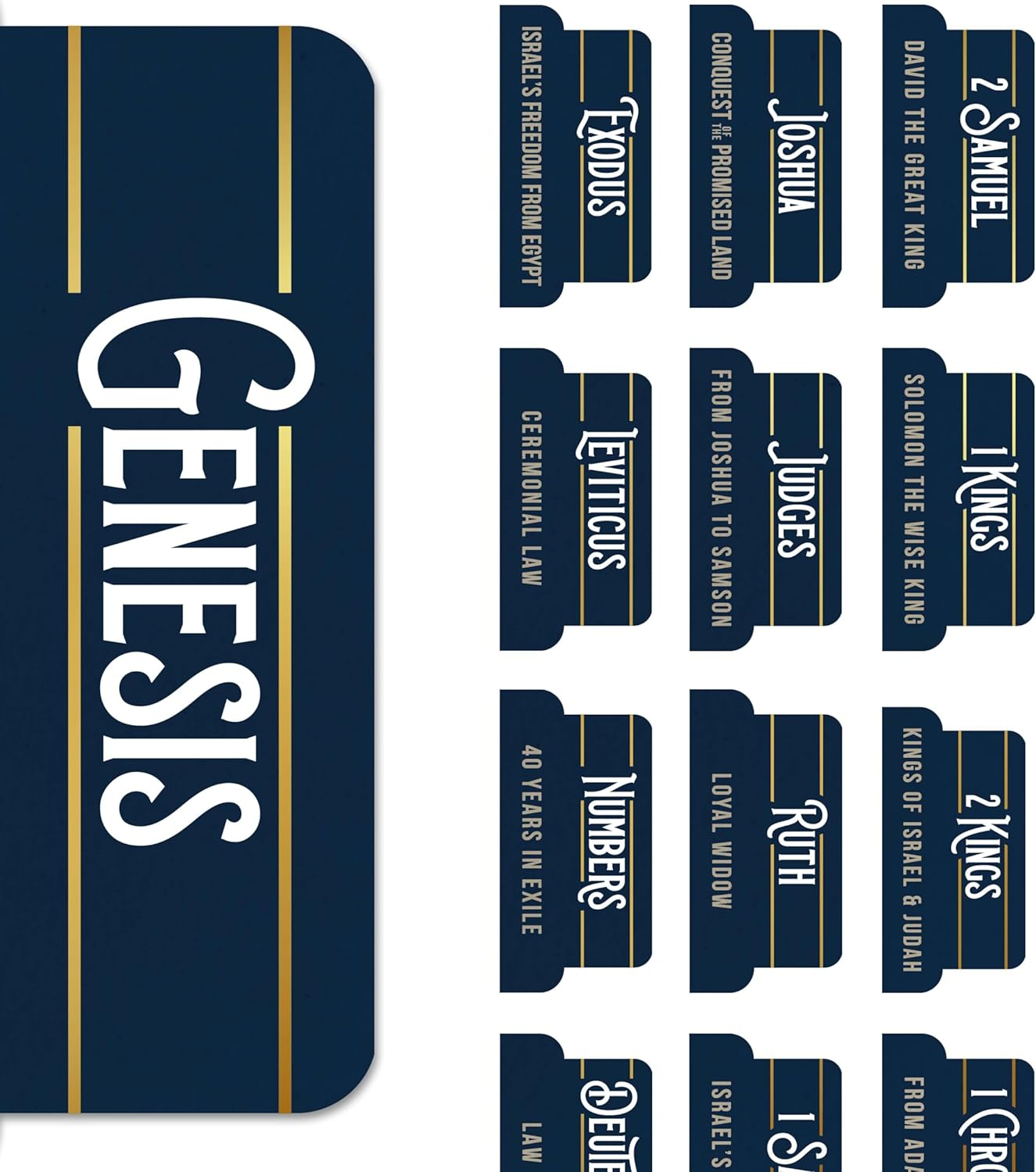 66 Large Print Blue Bible Tabs - Peel-and-Stick Laminated Book Labels