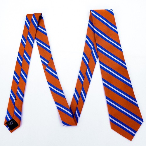 AMERICAN LIVING Silk Necktie Orange w/ Blue & White Stripe Wide 58 in x 3.75 in - Picture 3 of 5