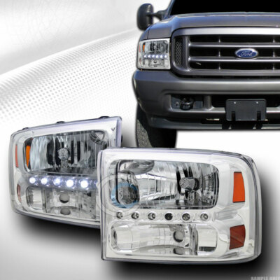 Chrome LED Headlights+Signal Bumper Corner Amber 1P ks For 99-04 F250 Excursion