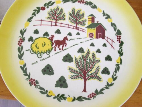 Vintage Salem Grant Crest COUNTRY CHARM Yellow Farm 10" Dinner Plates ~Set of 4 - Picture 3 of 6