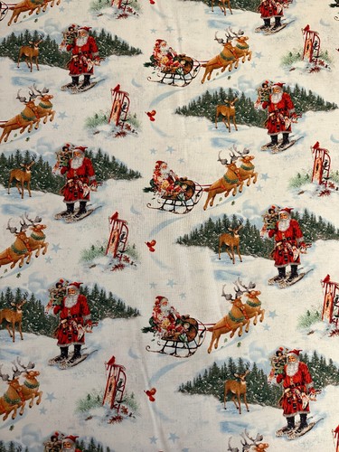 CHRISTMAS OLD SAINT NICK SCENIC ON WHITE BY HENRY GLASS COTTON FABRIC 24"x44" - Picture 4 of 6