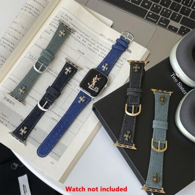 Denim Fabric Chrome Hearts Leather Watch Band for Apple Smart