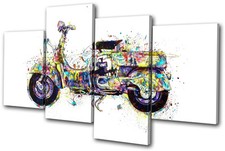 Moped Scooter Colourful Vintage MULTI CANVAS WALL ART Picture Print