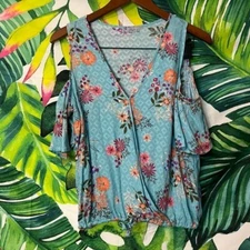 Abbeline Womens S Cold Shoulder Faux Wrap Spring Summer Floral Drawstring Blouse