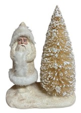 K&K Interiors Belsnickle Santa Glittered FurTrim with Bottle Brush Tree 10? NEW