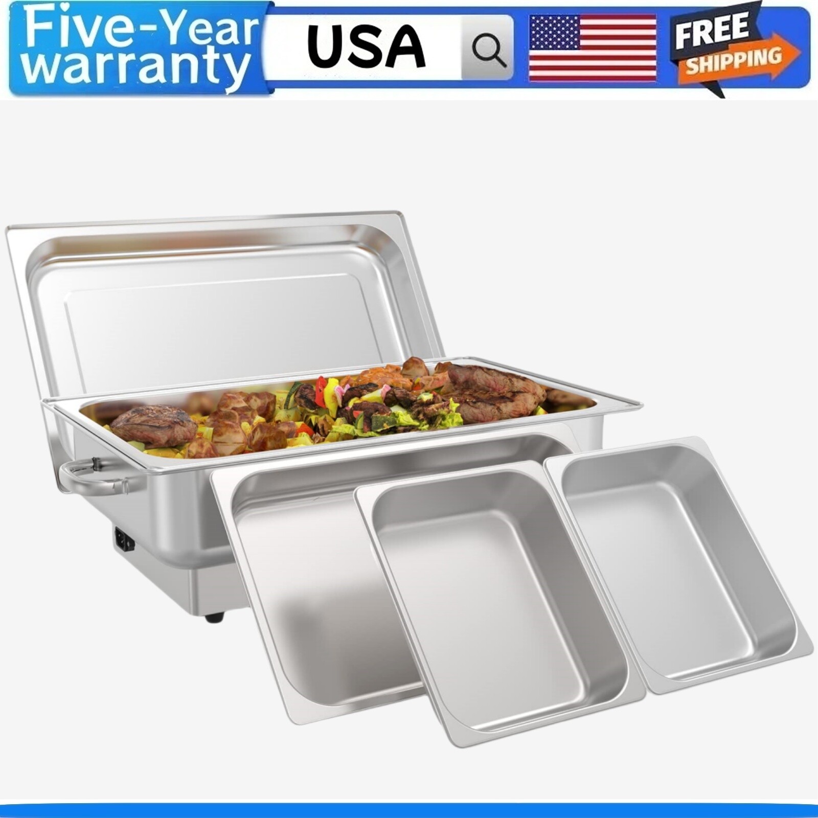 Electric Chafing Dish Buffet 2 x 4.5QT Half-Size Stainless Steel Servers Warmers