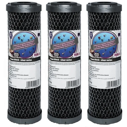 3 x 10" Aquafilter FCCBL-S Series Carbon Block Filters Dechlorinator CTO HMA RO