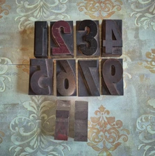 Vtg Original Letterpress Mixed Numbers + Wood Type Printers Blocks 3" Set Of 10
