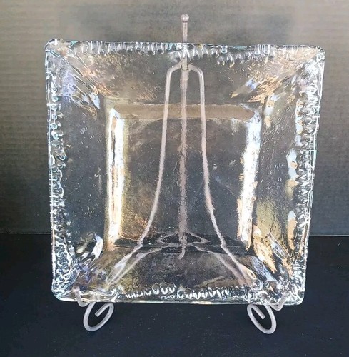 Clear Iceberg Art Glass Square Serving Plate 10.5" Crimp Edge Unique Artisan - Picture 7 of 24