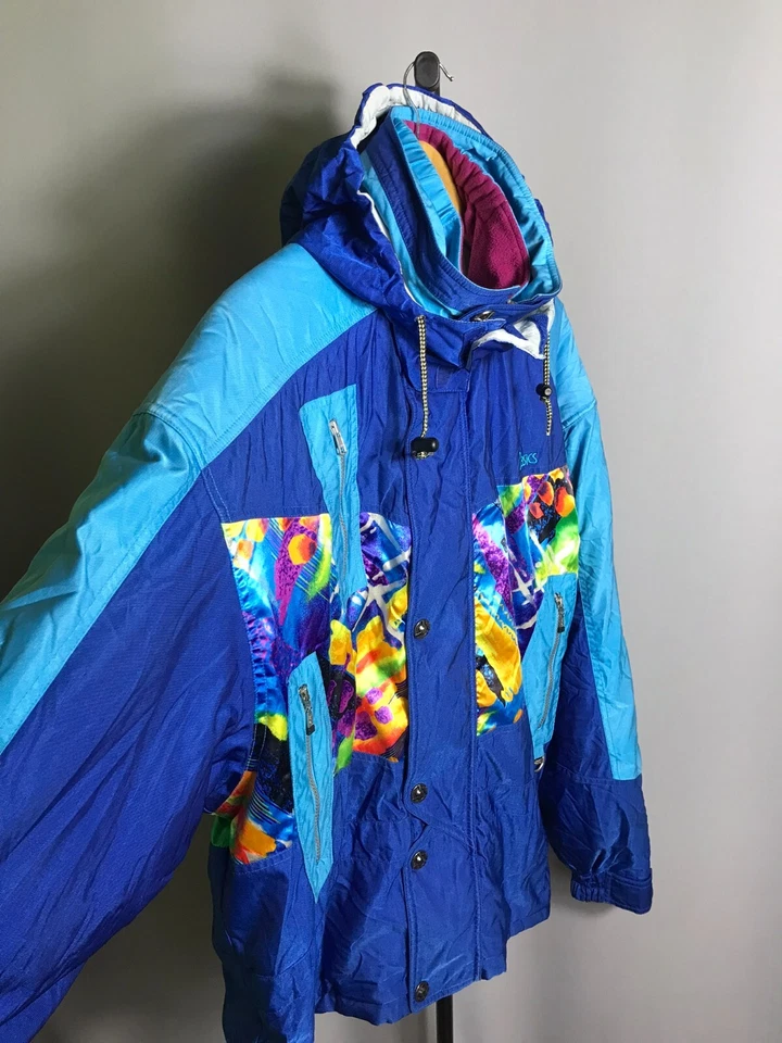 VTG 80'S ASICS SKI WEAR ABSTRACT JACKET MEN JAPAN BLUE Sz XL - Image 2 of 4