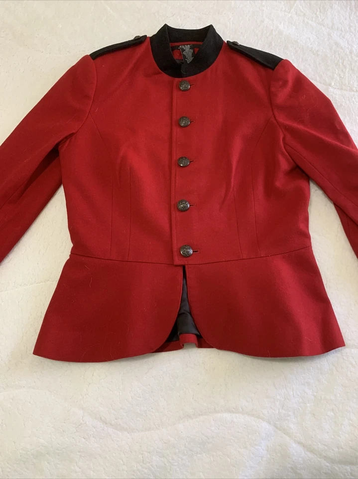 RUGBY Ralph Lauren wool Military peplum jacket blazer w/ epaulette red/black  10 - Image 3 of 4