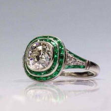 1.50Ct White Cushion Cut Fancy CZ Antique Art Deco Wedding Party 925 Silver Ring