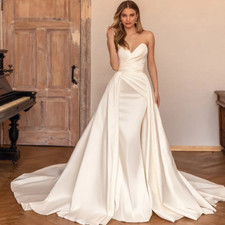 Elegant Satin Wedding Dresses Sweetheart Mermaid Detachable Train Bridal Gowns