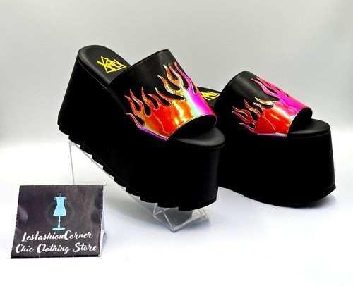 NWOB YRU Women's Gwen Flame Holographic Platform Chunky Heel Shoes Size 7 2465 - Picture 5 of 16