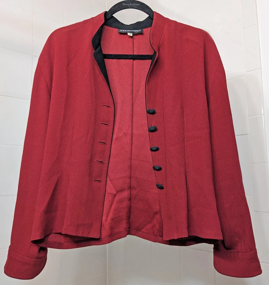 Vintage A’GI BROOKS Red Burgundy Black Buttons Blazer Medium - Image 2 of 4
