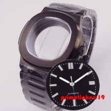 Black Pvd Square Watch Case Bracelet Dial Hands Set Sapphire Fit NH34 NH35 NH36