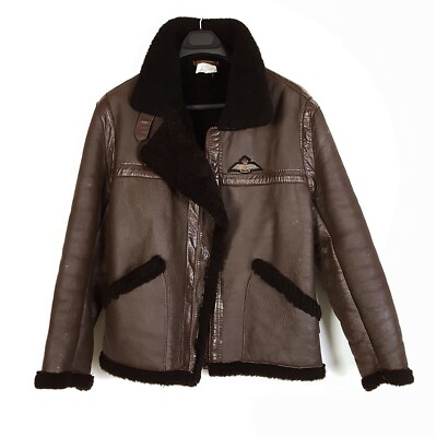 VTG Genuine Shearling Sz S RAF Pilot Cadet B-3 Bomber Jacket Brown MADE ENGLAND