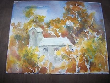 Original Watercolor By Peg Humphreys, House in the Woods 15.25" x 12.25"