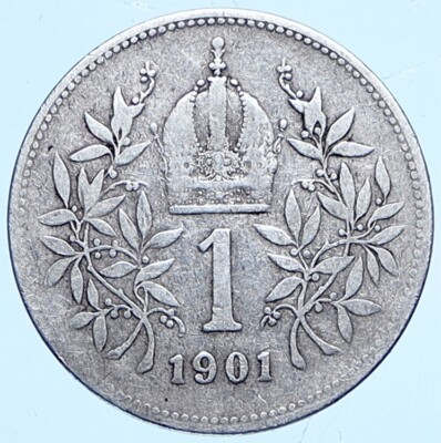 1901 AUSTRIA w KING FRANZ JOSEPH I Eagle ANTIQUE OLD Silver Corona