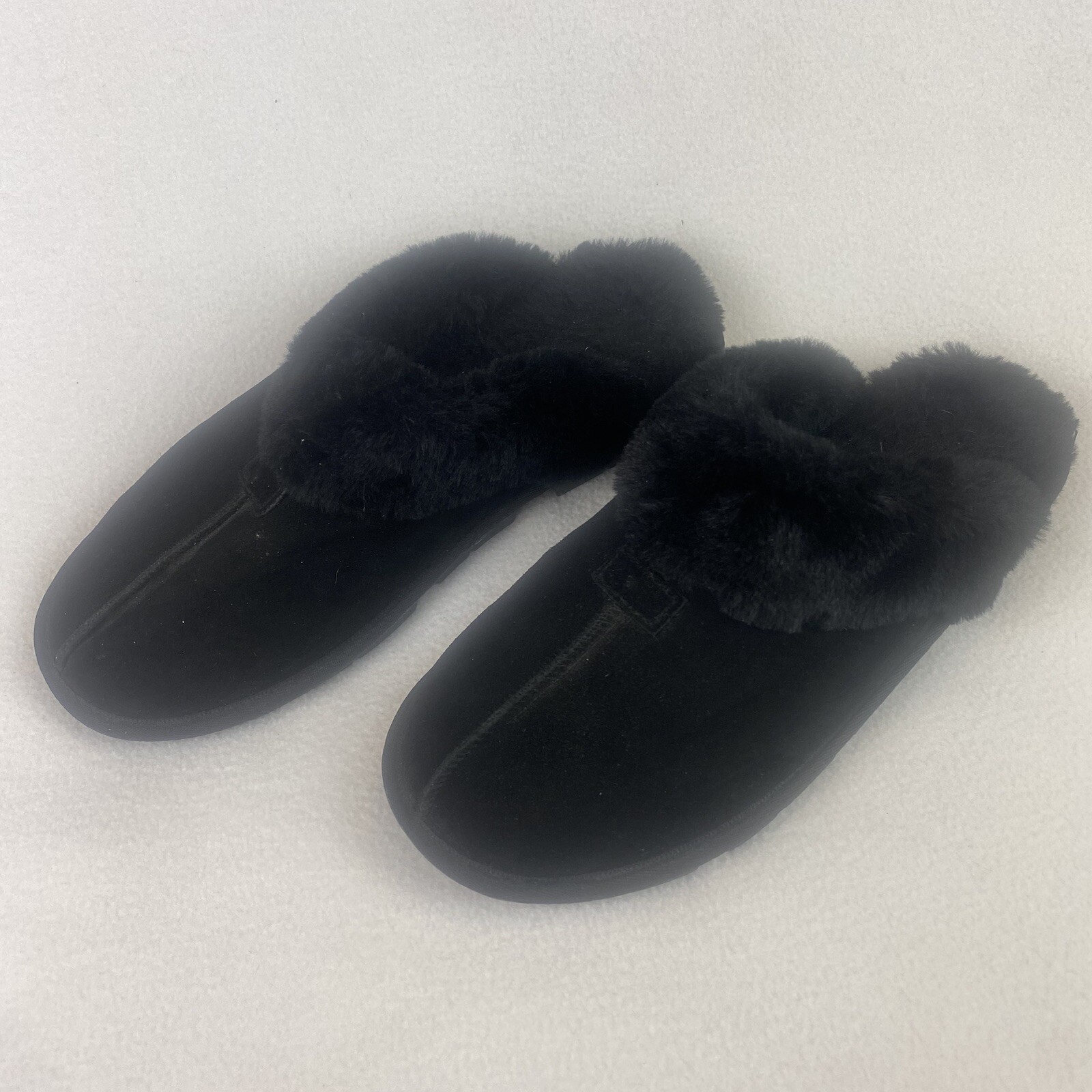 SAOLA Ciabatta zoccoli Secret Treasures donna nera scamosciata pelliccia sintetica bordo suola strappo taglia 10