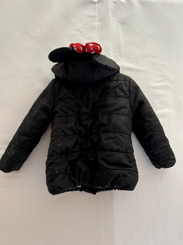 Disney Junior Minnie Hooded Fleece Lined Red Bow Black Puffer Jacket Size 4T - Picture 2 of 8