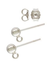 2 Pairs 925 Sterling Silver 4mm Ball Earrings w/Ring  Back for Jewelry Making