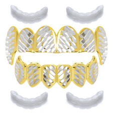 Two Tone Vampire Fangs Cut Top Bottom Teeth Grillz SET 2 Extra Molding LS020 C4
