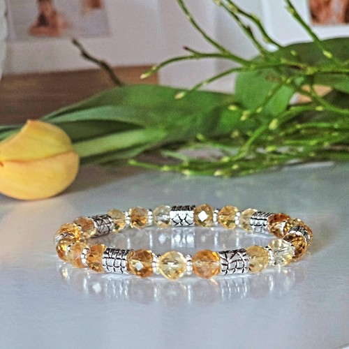 Facettierter Citrin Perlenarmband, Sommerstein, Steine 6mm Länge 17cm - Bild 2 von 9