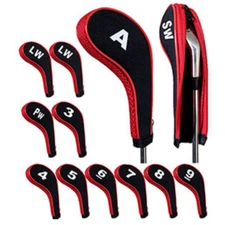 12Pcs Number Print Golf Hybrid Club Iron Head Covers With Zipper Long Neck