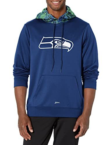 Толстовка с капюшоном Zubaz NFL Mens Seattle Seahawks командного цвета с камуфляжной задней панелью