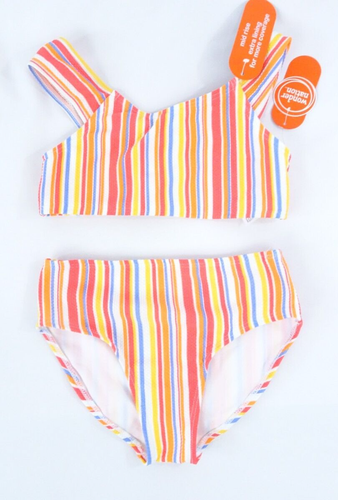 Wonder Nation Girls Multicolor Stripe 2 Pc Bikini Swimsuit Size M 7/8 NEW
