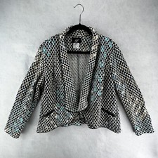 Libra Womens Teal Black White Textured Open Lightweight Jacket Sz Xl