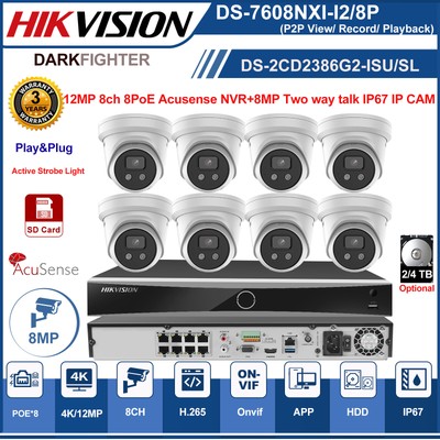 Hikvision Acusense 12MP 8PoE Mic CCTV Systems 8MP Camera DS-2CD2386G2-ISU/SL lot