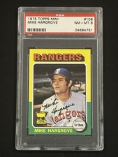 1975 TOPPS MINI #106 MIKE HARGROVE RC PSA 8 RANGERS