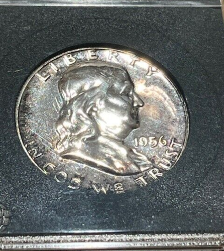 1956 Franklin Half Dollar _Slabbed_ BU- UNC. 90% Silver_ COIN Has Toning !!! - Picture 13 of 16