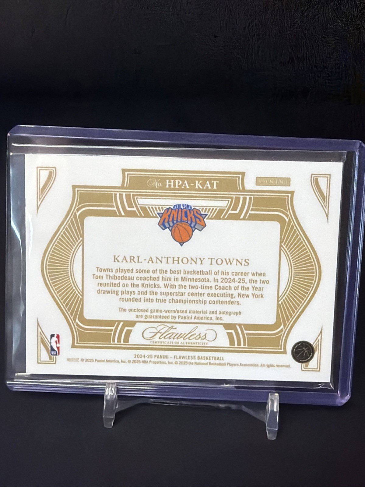 2024-25 Panini Flawless New York Knicks Patch Auto Karl-Anthony Towns 3 Color view 2