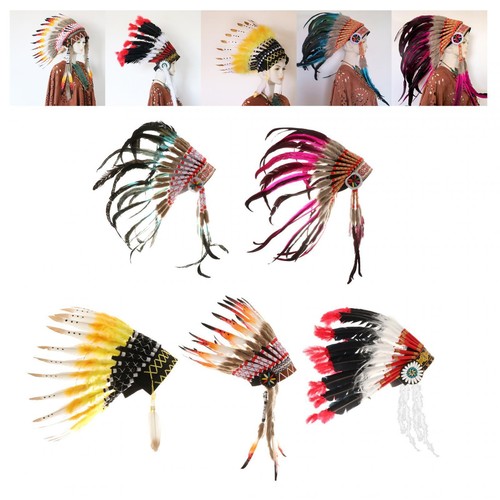 Feather Headdress Adjustable Hair Accessory American Chief Indian Native Hat for