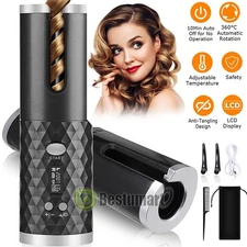 USB Hair Curler LCD Cordless Auto Rotating Waver Curling Iron Ceramic Wireless