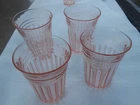4 Vintage Moderntone Pink Depression Glass 4 inch Juice Wine Tumblers ~ No Mark