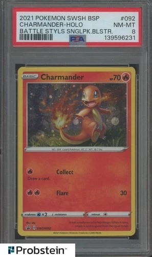 #1 2021 Pokemon SWSH BSP Battle Styles Singlepk Blstr. Charmander Holo PSA 8
